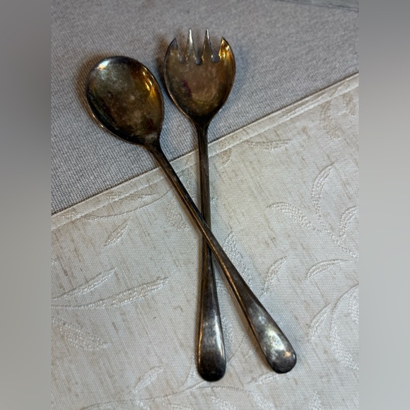 Other - Large 9" Silver Plated Italy Salad Serving Set - Elegant Hostess Gift - Vintage